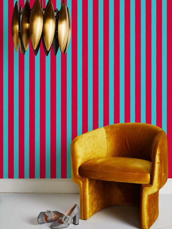 Grosgrain Stripe  Wallpaper by Sarah Jessica Parker - Scarlet Capri Blue Supply