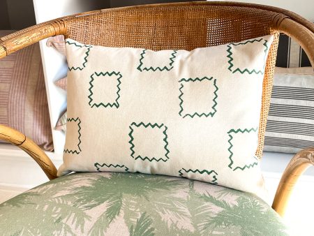 Zag Squares  Lumbar Throw Pillow by Nathan Turner - Green on Raw Canvas For Sale