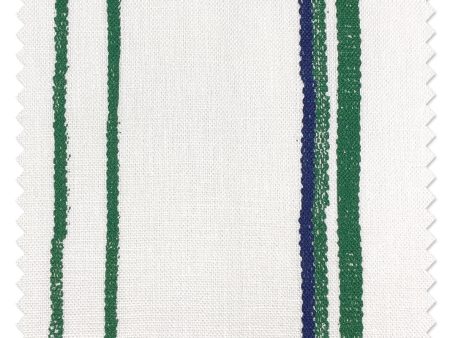 Fabric by the Yard - Two Tone Stripe - Green & Blue on Linen For Discount