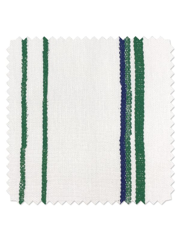 Fabric by the Yard - Two Tone Stripe - Green & Blue on Linen For Discount