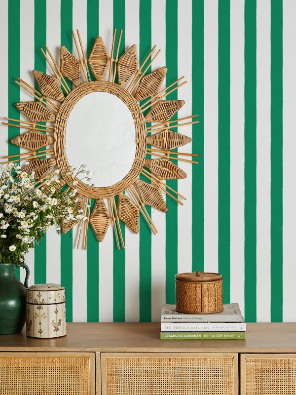 Grosgrain Stripe on White  Wallpaper by Sarah Jessica Parker - Emerald Cheap