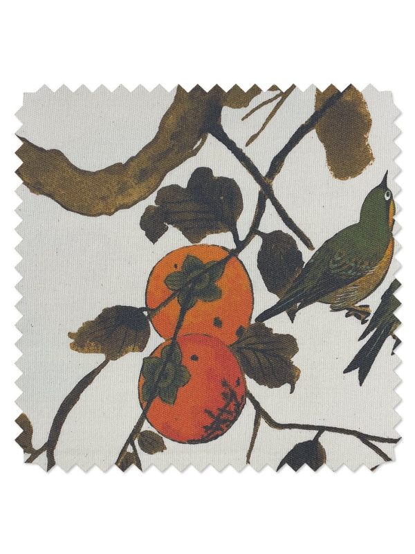 Fabric by the Yard - Persimmon Birds - Persimmon on Flax Linen For Discount