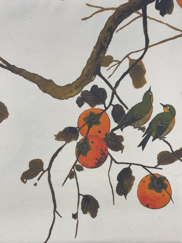 Fabric by the Yard - Persimmon Birds - Persimmon on Flax Linen For Discount