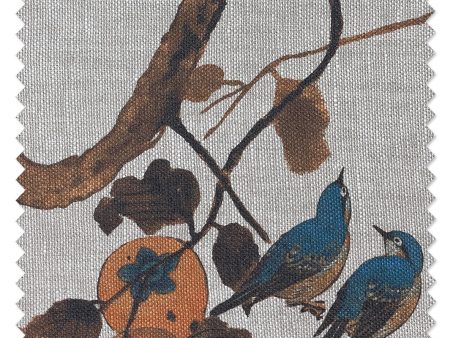 Fabric by the Yard - Persimmon Birds - Washed Sienna on Flax Linen Online Sale