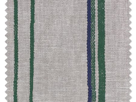 Fabric by the Yard - Two Tone Stripe - Green & Blue on Flax Linen Fashion