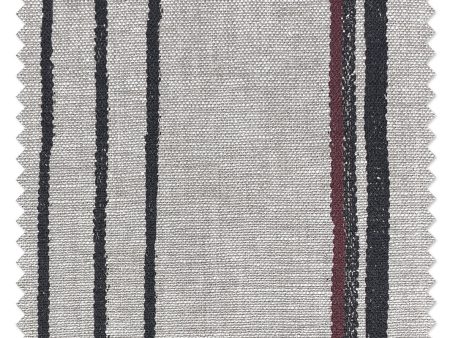 Fabric by the Yard - Two Tone Stripe - Black & Burgundy on Flax Linen Hot on Sale