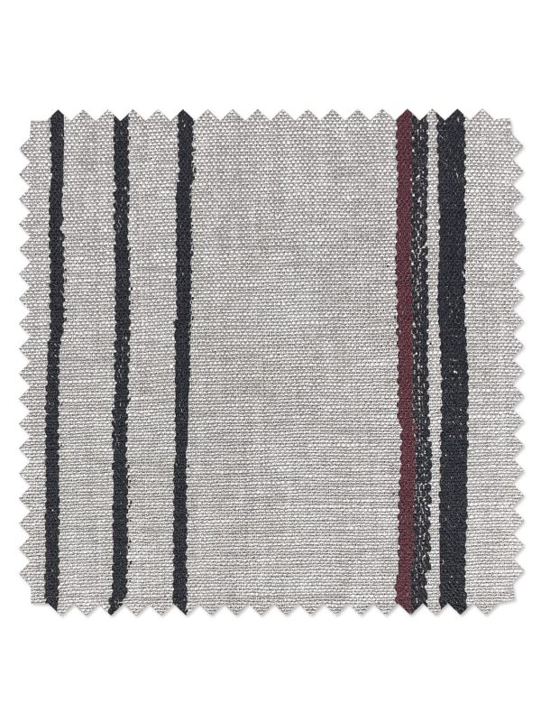 Fabric by the Yard - Two Tone Stripe - Black & Burgundy on Flax Linen Hot on Sale