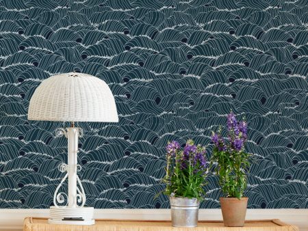 Storm Waves  Wallpaper by Lingua Franca - Navy Online Sale