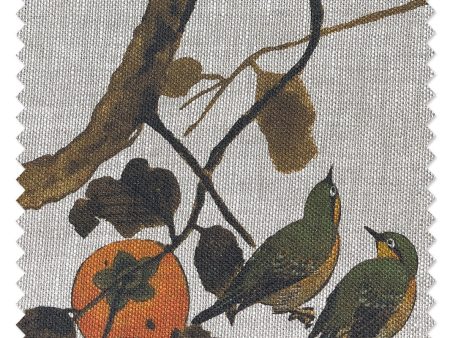 Fabric by the Yard - Persimmon Birds - Persimmon on Flax Linen For Discount