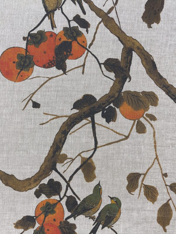 Fabric by the Yard - Persimmon Birds - Persimmon on Flax Linen For Discount