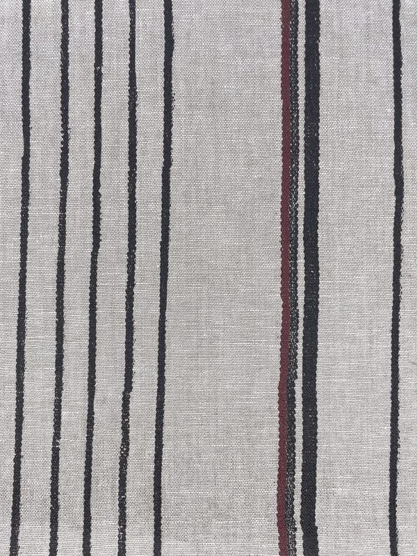 Fabric by the Yard - Two Tone Stripe - Black & Burgundy on Flax Linen Hot on Sale