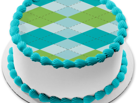 Argyle Pattern Blue Green Light Blue Edible Cake Topper Image ABPID13495 Supply