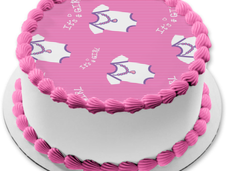 Baby Shower It s a Girl Pink Stripes Pink Onsie Edible Cake Topper Image ABPID13504 Online now