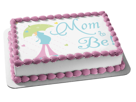 Baby Shower Mom to Be Pregnant Mom Umbrella Raining Hearts Edible Cake Topper Image ABPID13422 Discount