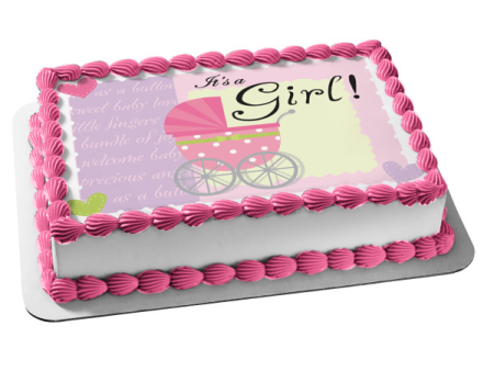 Baby Shower It s a Girl Baby Stroller Hearts Edible Cake Topper Image ABPID13421 Sale