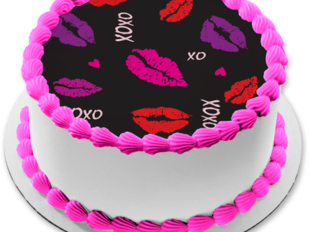 Xoxo Lip Kisses Pink Hearts Edible Cake Topper Image ABPID13318 on Sale