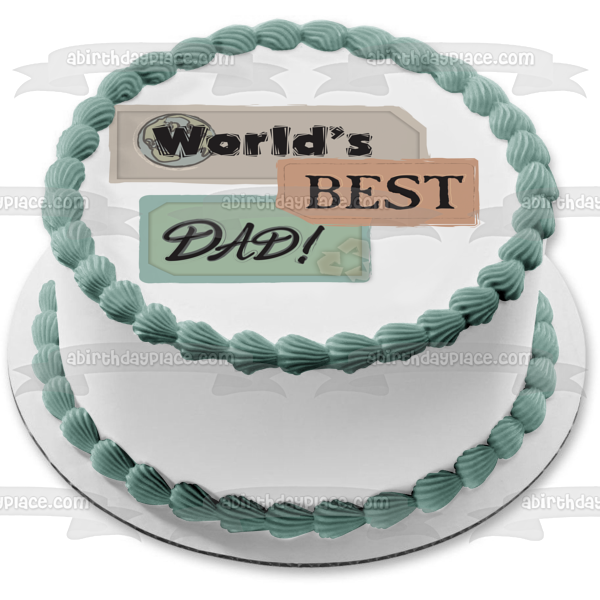 World s Best Dad Globe Purple Pink Blue Tags Edible Cake Topper Image ABPID13508 Online Hot Sale