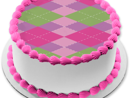 Argyle Pattern Green Pink Purple Edible Cake Topper Image ABPID13536 Online