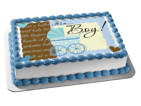 Baby Shower It s a Boy Blue Stroller Blue Hearts Edible Cake Topper Image ABPID13600 Online Hot Sale