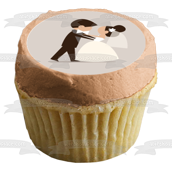 Wedding Bride Groom Holding Bride Kissing Cutting Cake Proposing Edible Cupcake Topper Images ABPID14816 Sale