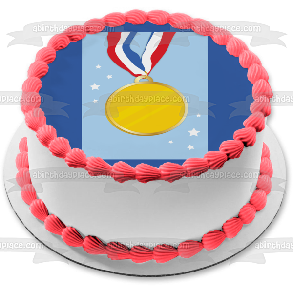 Gold Medal Stars Blue Background Edible Cake Topper Image ABPID13385 Sale