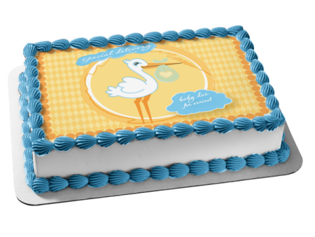 Baby Shower Special Delivery Baby Due for Arrival Stork Edible Cake Topper Image ABPID13555 For Sale