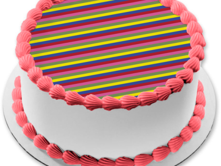 Yellow Blue Red Pink Green Diagonal Stripes Edible Cake Topper Image ABPID13256 For Discount