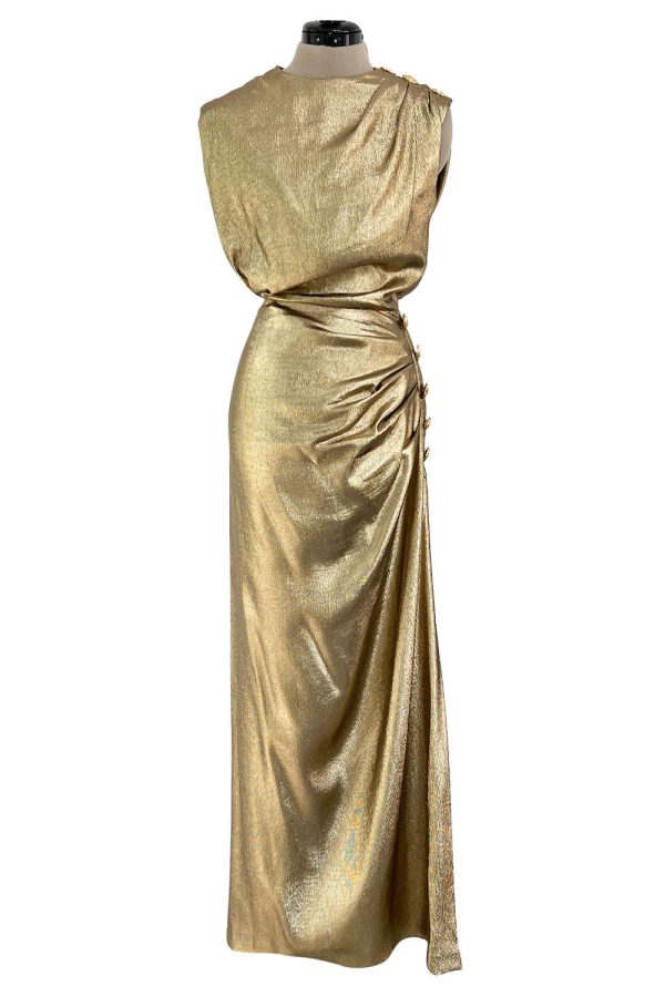 Yves Saint Laurent Fall 1991 Runway Slinky Gold Lame Dress Sale