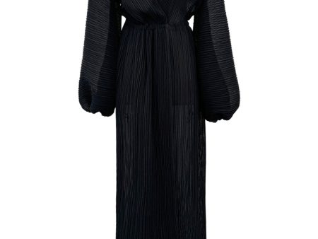 Incredible Spring 1978 Halston IV Plunged & Pleated Black Wrap Runway Dress w Balloon Sleeves Hot on Sale