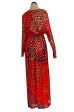 1970s Malcolm Starr by Youssef Rizkallah Sequinned Metallic Gold Lurex & Printed Red Silk Maxi Dress Online now