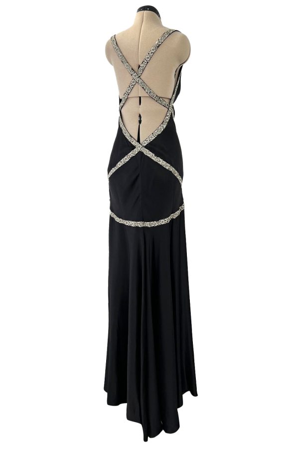 Alexander McQueen 2004 Bias Cut Dress w Bare Back & Silver Ribbon Detailing - 12-13.5  W Online Sale