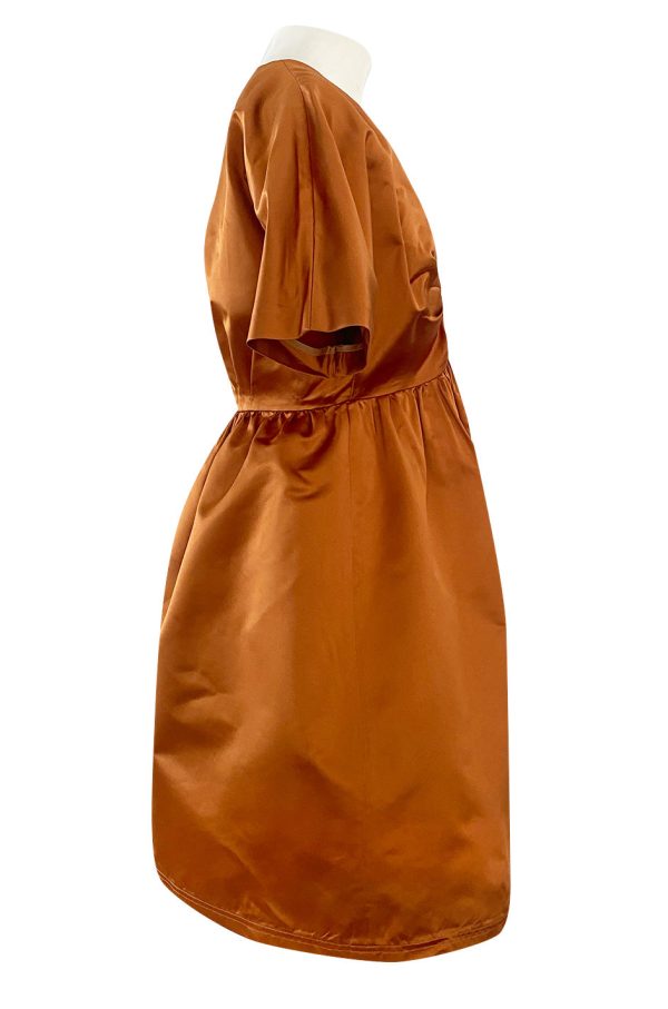 Spring 2007 Prada Burnished Gold Silk Satin Front Knot Plunging Empire Mini Dress Sale