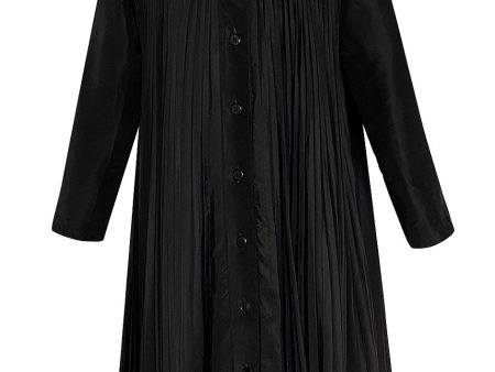 1980s Oscar de la Renta Open Knife Pleated Swing Coated Taffeta Black Jacket Coat Cheap