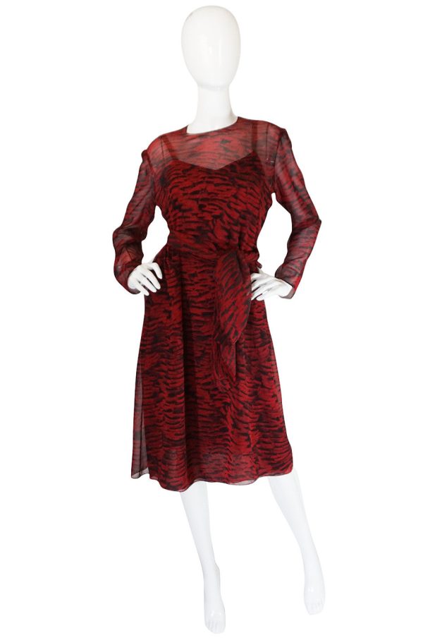 Three Piece 1970s Halston Printed Crepe Chiffon Dress Set For Sale