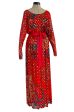 1970s Malcolm Starr by Youssef Rizkallah Sequinned Metallic Gold Lurex & Printed Red Silk Maxi Dress Online now