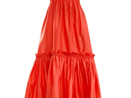 Resort 2008 Oscar de la Renta Look 56 Bright Coral Silk Full & Open Tiered Runway Dress For Discount