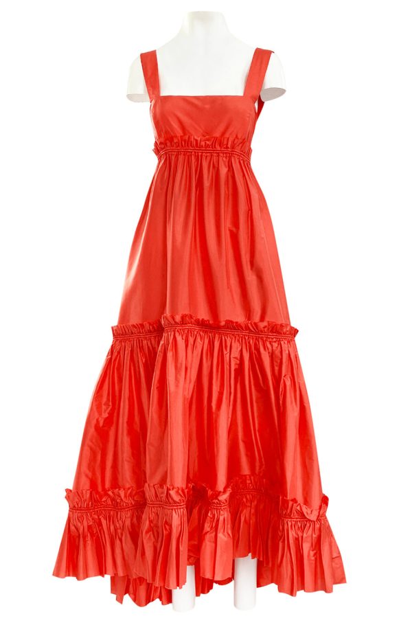 Resort 2008 Oscar de la Renta Look 56 Bright Coral Silk Full & Open Tiered Runway Dress For Discount