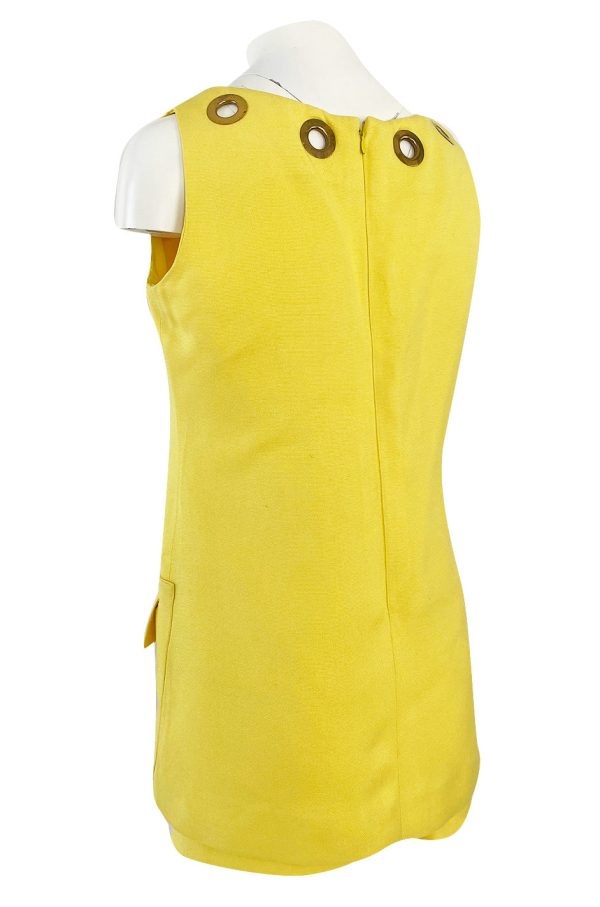 1960s Pierre Cardin Couture Bright Sunny Yellow Tunic & Hot Pant w Open Metal Grommets Sale