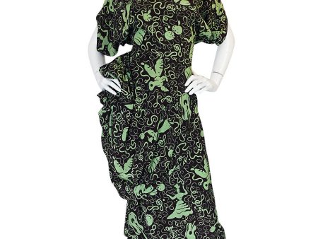 1940s Green & Chocolate Music Print Novelty Swing Dress Online