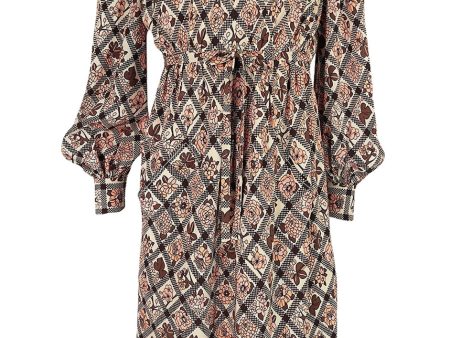 Prettiest 1970s Emanuel Ungaro Haute Couture Full Sleeved Floral & Lattice Printed Silk Dress Online Hot Sale