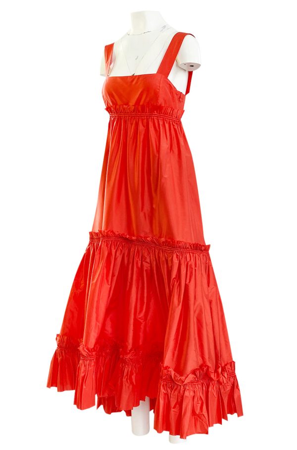 Resort 2008 Oscar de la Renta Look 56 Bright Coral Silk Full & Open Tiered Runway Dress For Discount