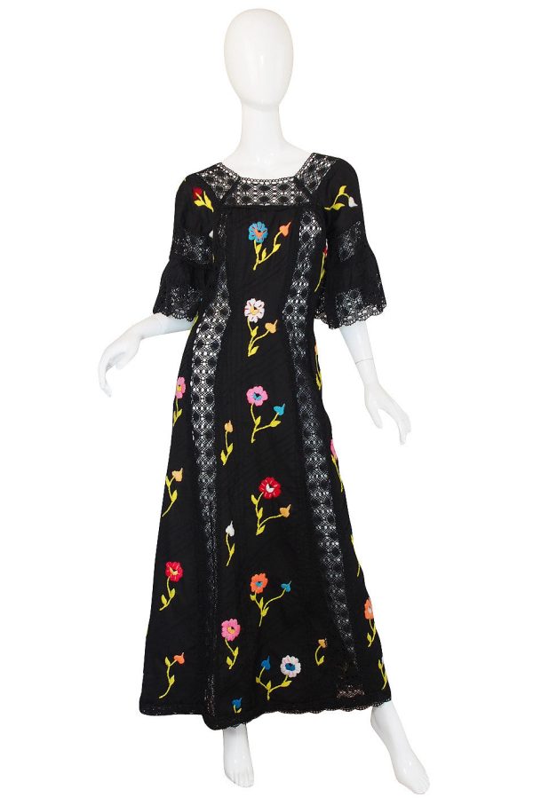 Wonderful 1960s Mexican Embroidered Maxi Dress Supply