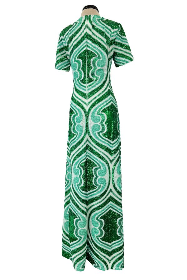 Magnificent Spring 2022 Etro Runwy Look 38 Fully Sequinned Green Silk Chiffon Full Length Dress For Cheap