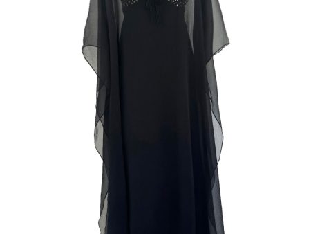 V Neck & Back 1990s Nina Ricci Black Silk Chiffon Caftan Dress w Sequin Bead & Rhinestone Detailing Online