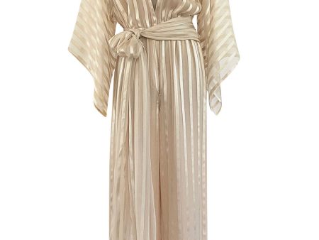 Halston 1976 Ivory Ribbon Silk Chiffon Ivory Jumpsuit w Original Sash For Discount