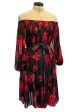 Documented Fall 1994 Yves Saint Laurent Silk Chiffon Off Shoulder Dress w Bold Red Rose Print Discount