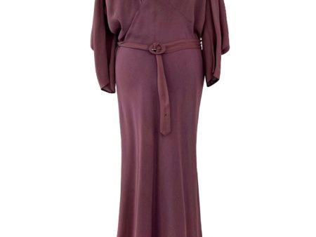 Unusual 1930s Avant Garde Mauve Moss Crepe Dress w Hand Beaded Sleeve Detailings Cheap