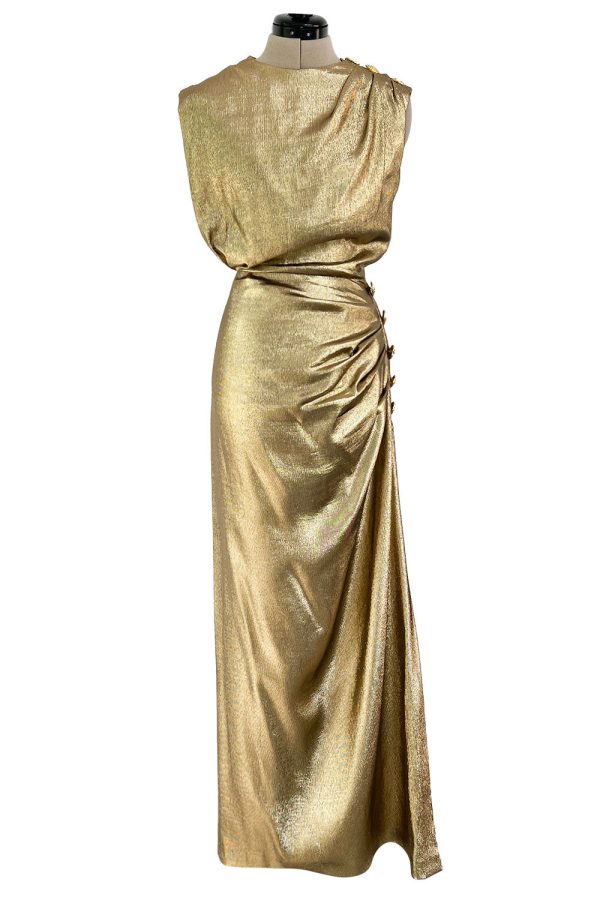 Yves Saint Laurent Fall 1991 Runway Slinky Gold Lame Dress Sale