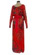 1970s Malcolm Starr by Youssef Rizkallah Sequinned Metallic Gold Lurex & Printed Red Silk Maxi Dress Online now