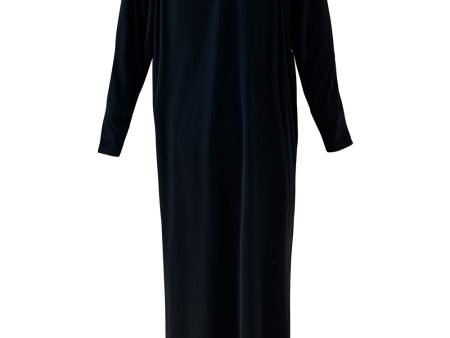 Easy to Wear 1980s Bill Tice Black Jersey Caftan Feel Dress w Gold Shoulder Detail Supply